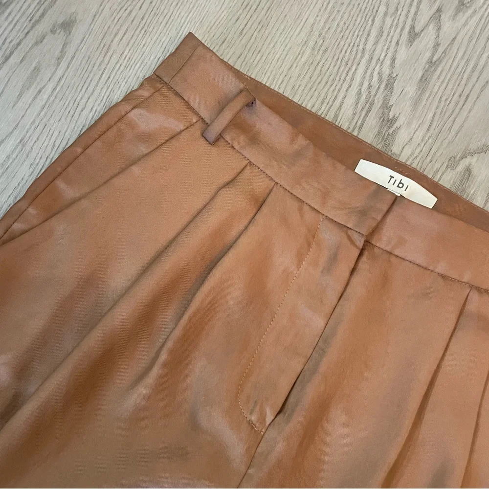 Tibi Medini Twill Pant in Sable Brown Sculpted Trousers Ankle Tie Pleat Skinny